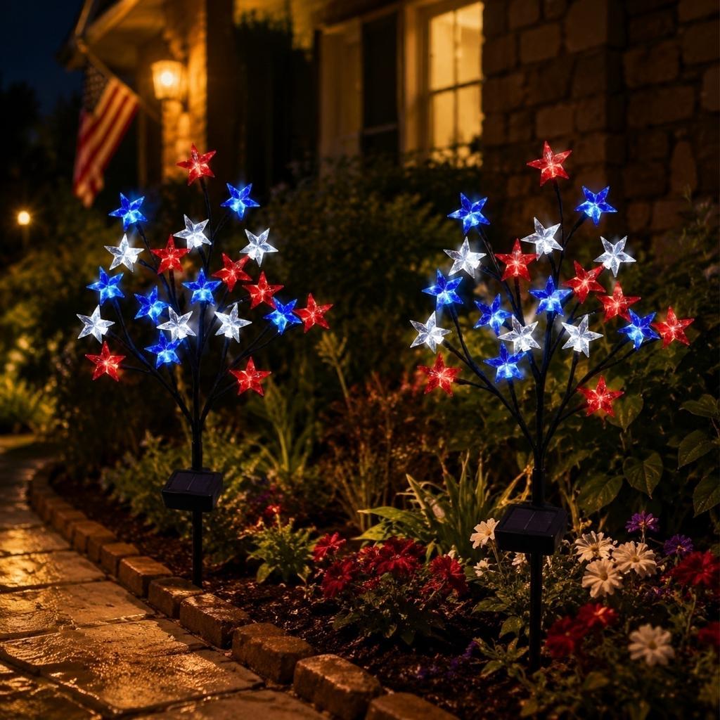 Solar Powered Star Branch Outdoor Stake Lights for Garden Yard Pathway Waterproof Decorative Landscape Lighting Set of 2