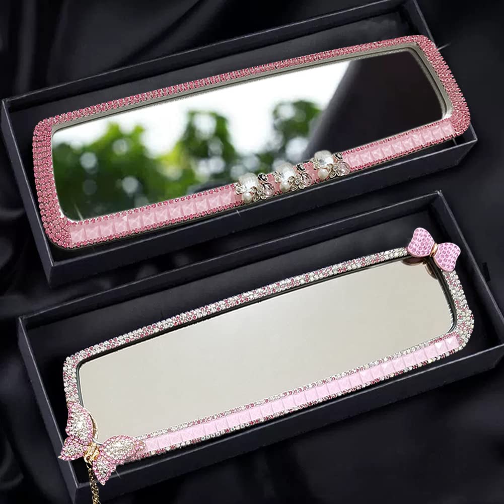 YUYAKESHI Diamond Sparkling Room Mirror Stylish Interior Car Rearview Mirror Decoration, Trim, Accessories, (Butterfly + Ribbon)