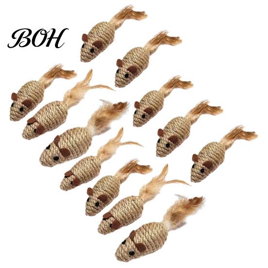 Indoor Cat Hunting Stimulation Colorful Mouse Toys, Jute Rope Chew Feather Mice Natural Kitten Toys Teeth Cleaning for Cats Exercise And Oral