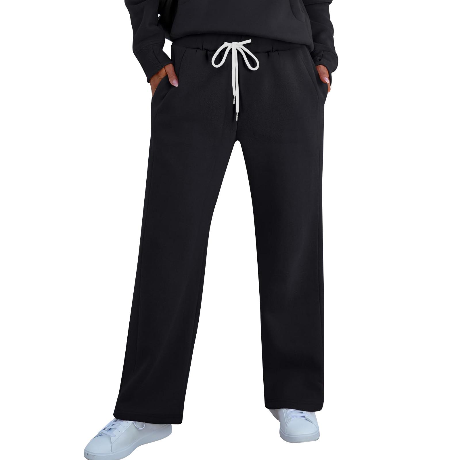 Women s Fashion Casual Color High Waist Tie Elastic Waist Loose Pants Sweatpants S чёрный