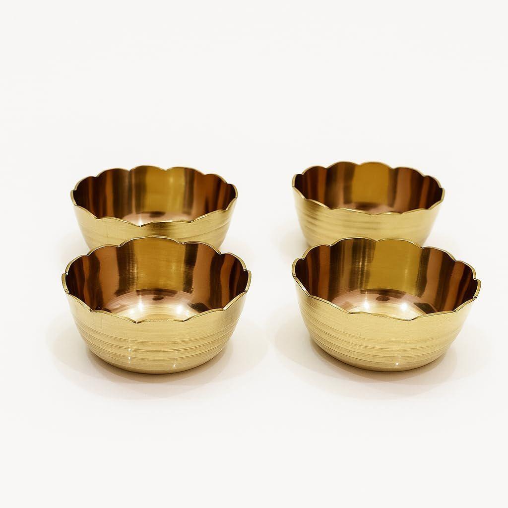 Decorative Pure Brass Katori for Pooja, Festivals, Prasad & Desert, Small Multipurpose Prasadam Bowls for Pooja