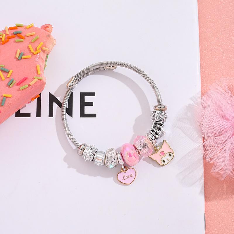 Stainless Steel Cartoon Bracelet With Crystal Pendant Charm Fashion Women's Jewelry Accessory