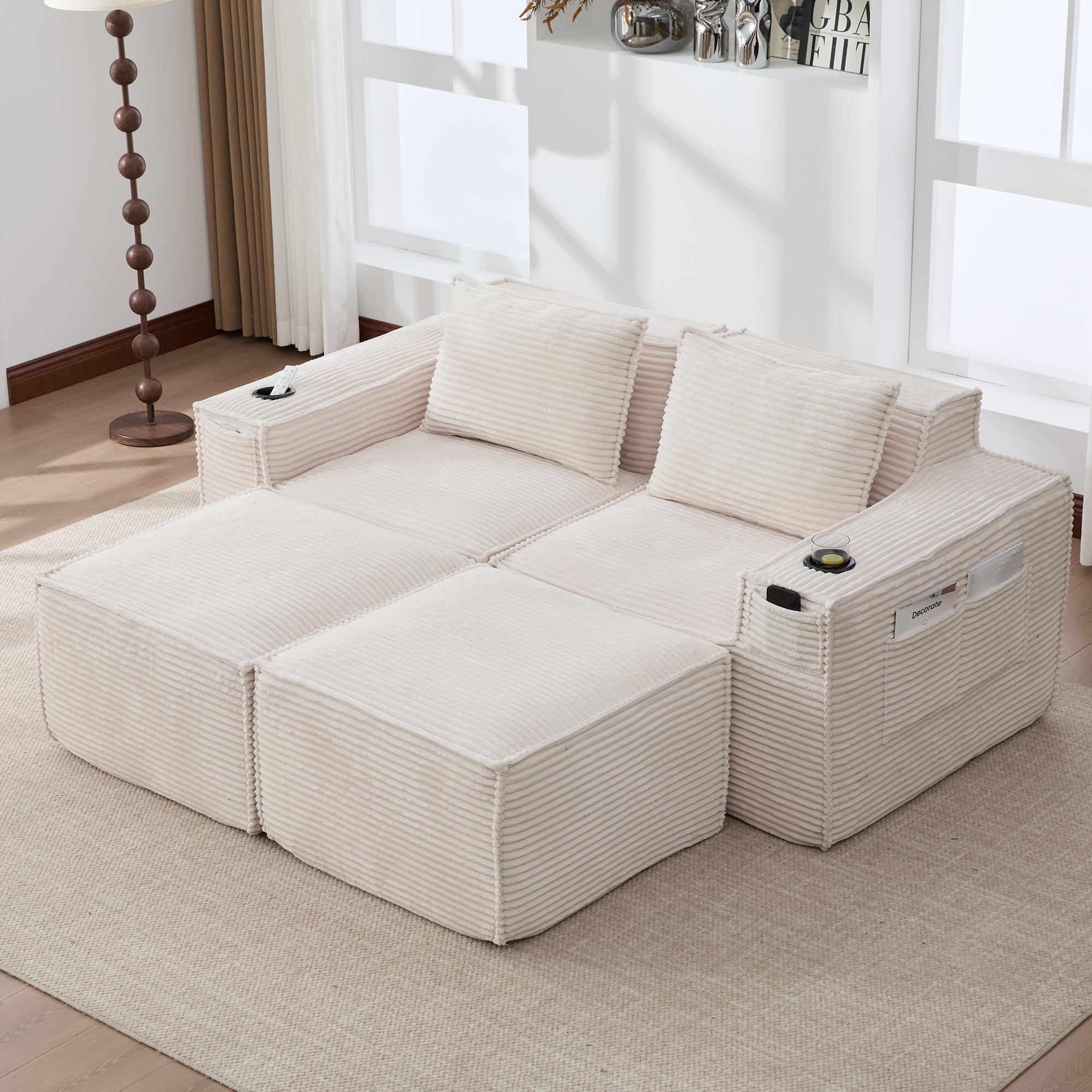 Modular 2-Seater Corduroy Sofa with 2