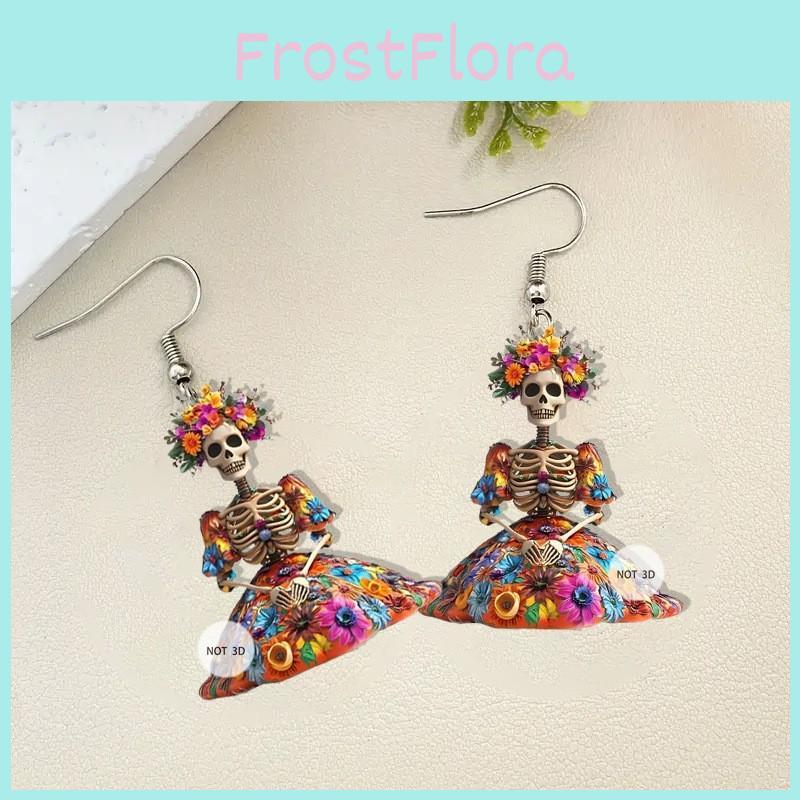 Halloween Flower And Skull Pattern Women Earrings For Womens Casual Party Jewelry