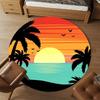 1pc Sunset Palm Trees Round Chair Mat Area Rug - Non-Slip, Floor Mat for Office, Bedroom, Home Decor Christmas Gift P0811203