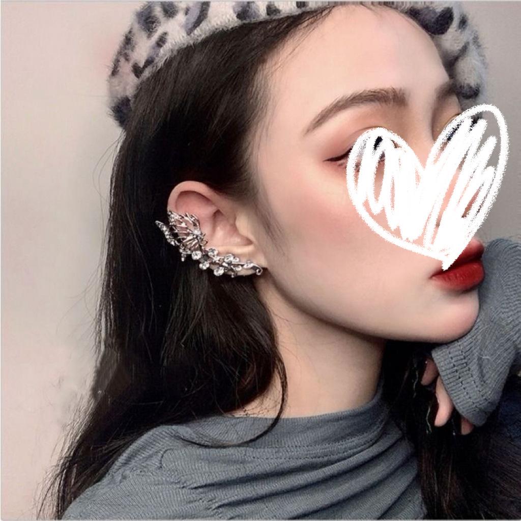 Super Fairy Rhinestone Butterfly Integrated Elf Ear Bone Clip Red Earrings Temperament Personality Exaggerated Ear Hanging Earrings