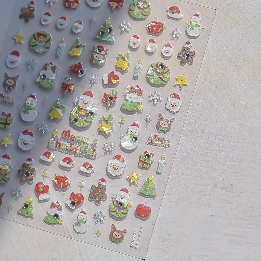 1 pièce Autocollants Nail Art 3D DIY Noël Dessin Animé Flocon de Neige Père Noël Fournitures Décoration Ongles Décalcomanies