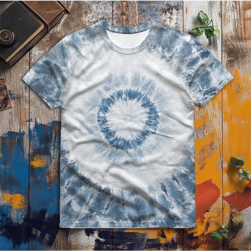 Fashion Tie-dye Pattern T Shirts For Men Summer Simple Short Sleeve 3D Printed Crew Neck T-shirts Loose Breathable Harajuku Tees
