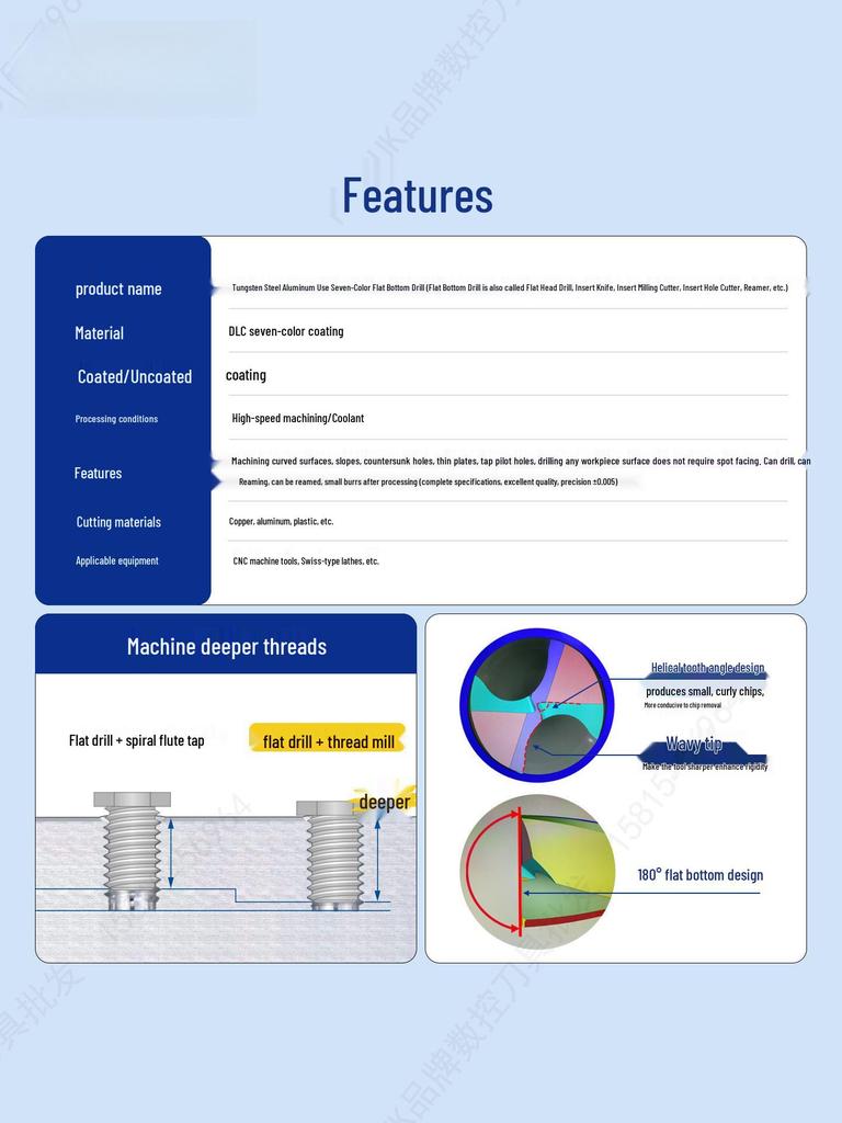 Tungsten Steel Flat Head Drill Bit for Aluminum, 180°, 4.1-6.0mm (0.1mm Intervals)