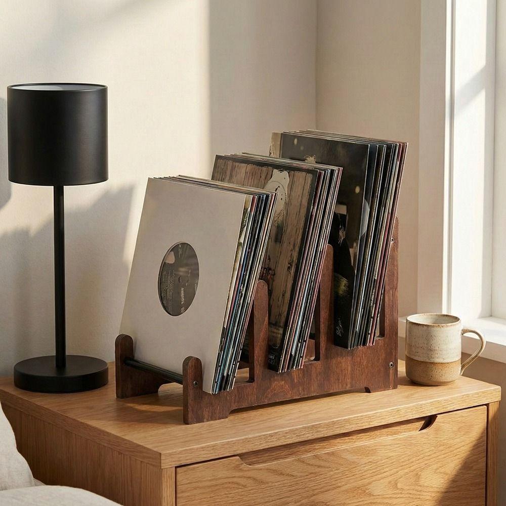 Grote Vinyl Platenhouder Bruin CD Display Stand Vintage Album Displayhouder LP Opslag