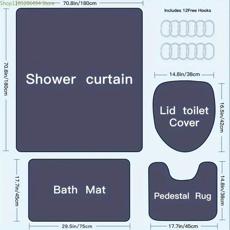 1/3/4pcs Christmas Snowman Design Bathroom Set: Shower Curtain, Toilet Cover, Bath Mat, with 12 Plastic Hooks, 182.88cm X 182.