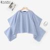ZANZEA Womens Summer Casual Round Neck Dolman Sleeve Loose Stripe Blouse