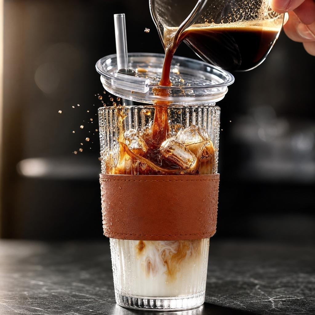 Glass Tumbler Set 560ml Large Capacity Cold Coffee Cup with Straw Lid and Sleeve Leak Proof Aesthetic Drinkware Suitable for Coffee Bar Accessories