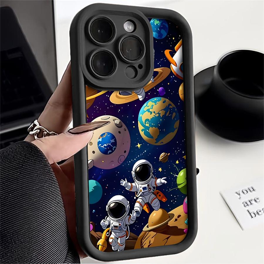 Cute Cartoon Astronaut Phone Cover Case for iPhone 17 Pro Max 17e 14 13 11 12 Pro 16 Air 15 Plus