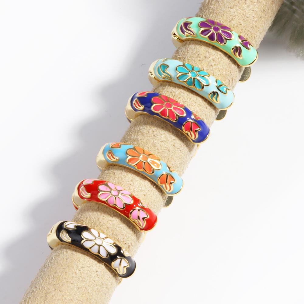 Bunte Emaille Blume Gänseblümchen Chunky Runder Kreis Creolen Ohrringe Weiblich Goldfarbe Kupfer Ohrstecker Huggies Schmuck für Frauen