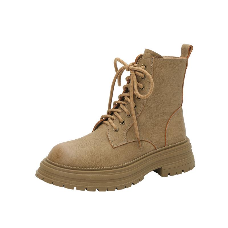 Lace-up Martin boots short boots women's 2025 autumn and winter new thick-soled thick heel round head British style retro side zipper single boots