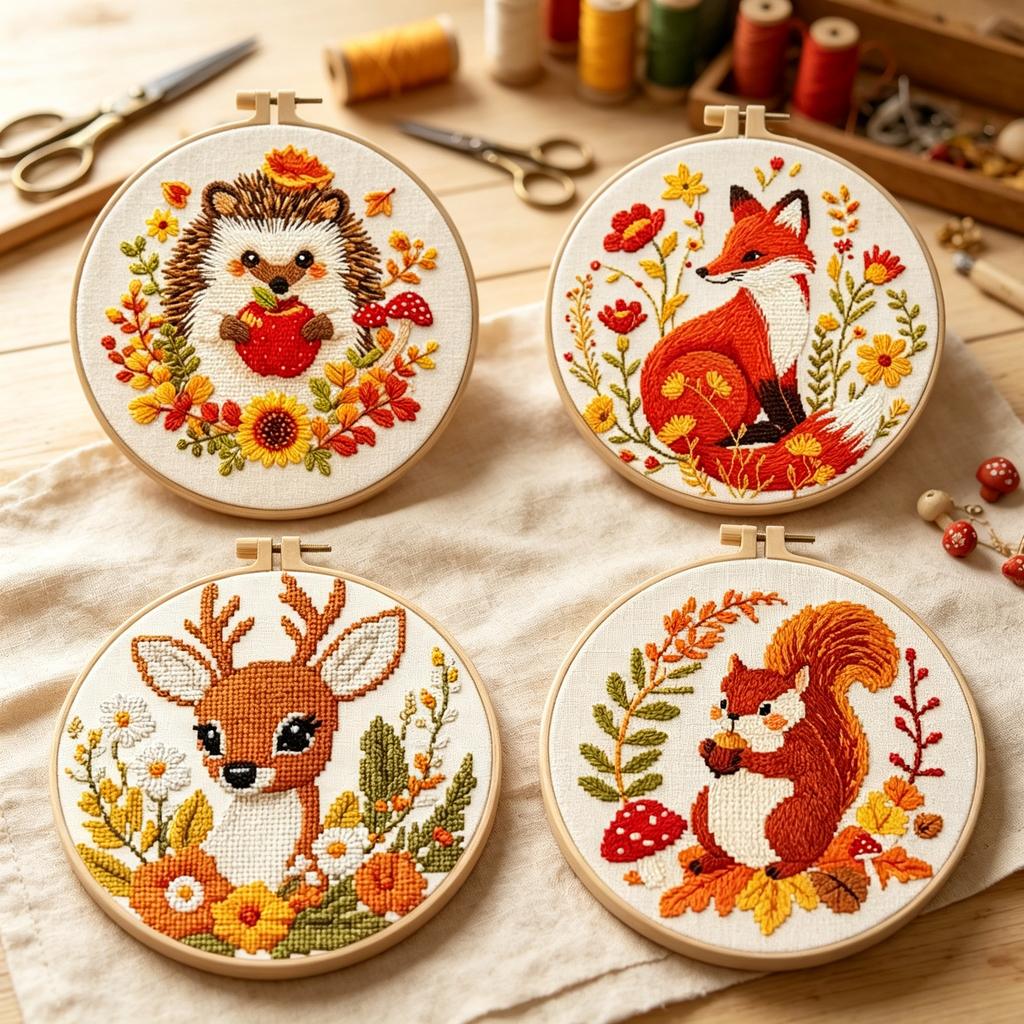 Cross Stitch Kit Squirrel Autumn Pattern Embroidery Supplies Beginner DIY Set For Home Wall Ornament