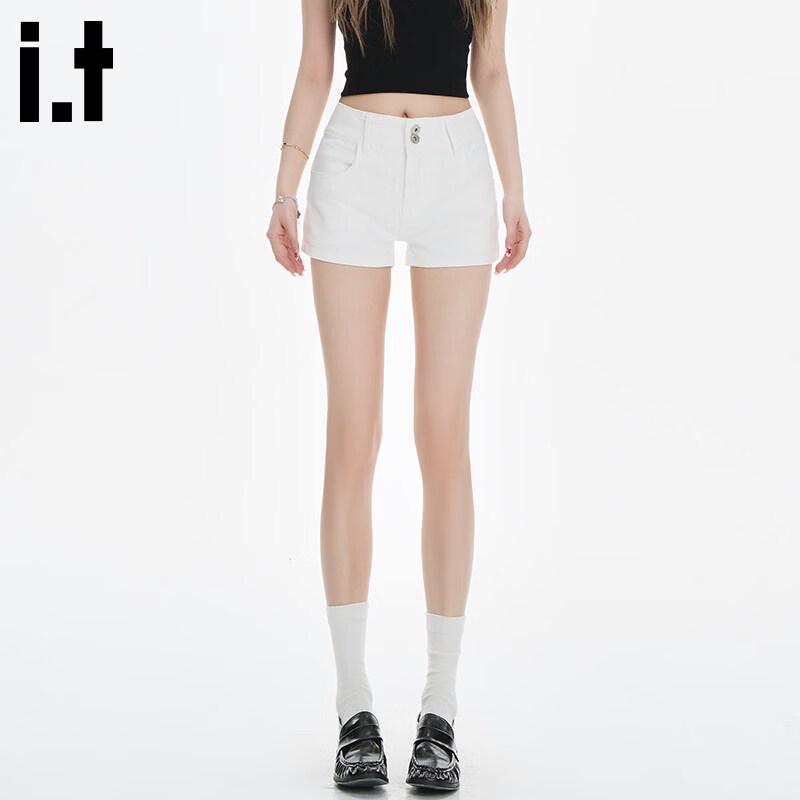 CHOCOOLATEit Women s Retro High-Waist White Denim Shorts L