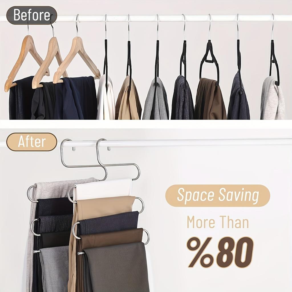 1-3pc 5 Layers Clothes Hangers Stainless Steel S Shape Pants Storage Hangers Space Saving Home Multilayer Storage Cloth Hanger