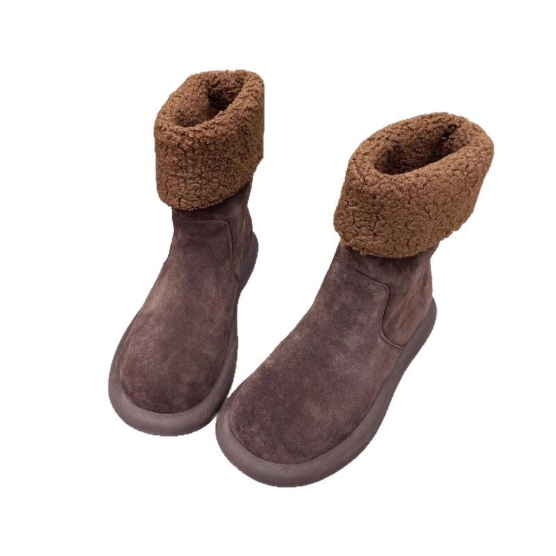 New Style Vintage Versatile Thick Mid-calf Boots, Cotton Shoes with Fleece Lining, Snow Boots for Women