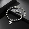 Silver Color Rosary Beads Chain Cross Pendant Bracelets, Stainless Steel Wristband Bracelet, Jewelry for Men Father's Day Gift