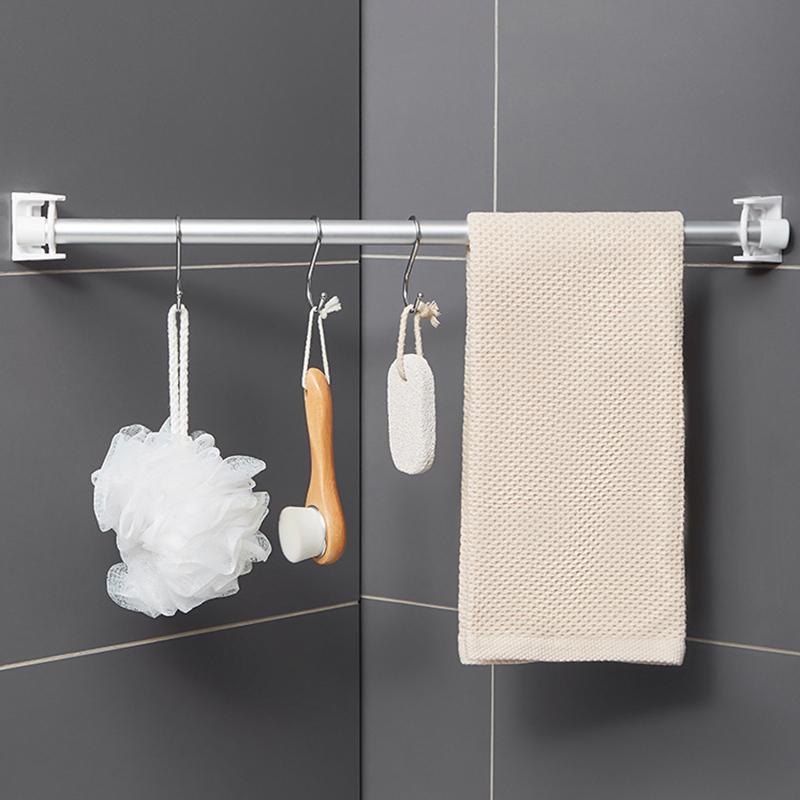 360° Rotatable Retractable Pole Fixator For Non-Drilling Strong Adhesive Hooks Towel Rod Shower Curtain Rod Bracket