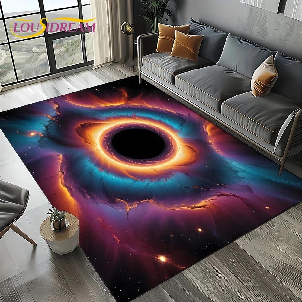 Milky Way Universe Space Stars Black Hole Galaxy Earth Carpet Rug for Living Room Bedroom Sofa Decoration,Non-slip Floor Mat