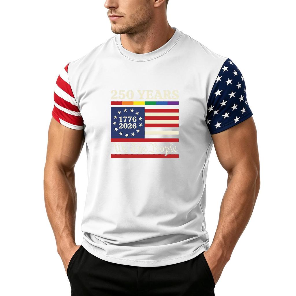 Men's Independence Day Flag Print Short Sleeve T-Shirt, Loose Casual Daily Summer Tops