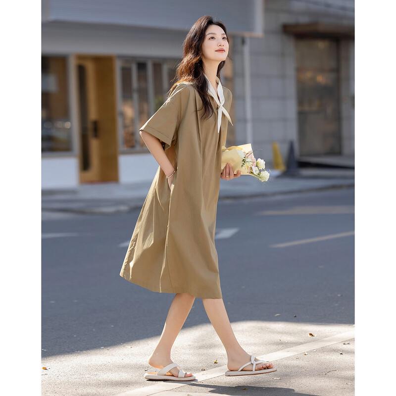 Demana Rabbit Ear Patchwork Pure Cotton Short-Sleeve Mid-Length Dress XL