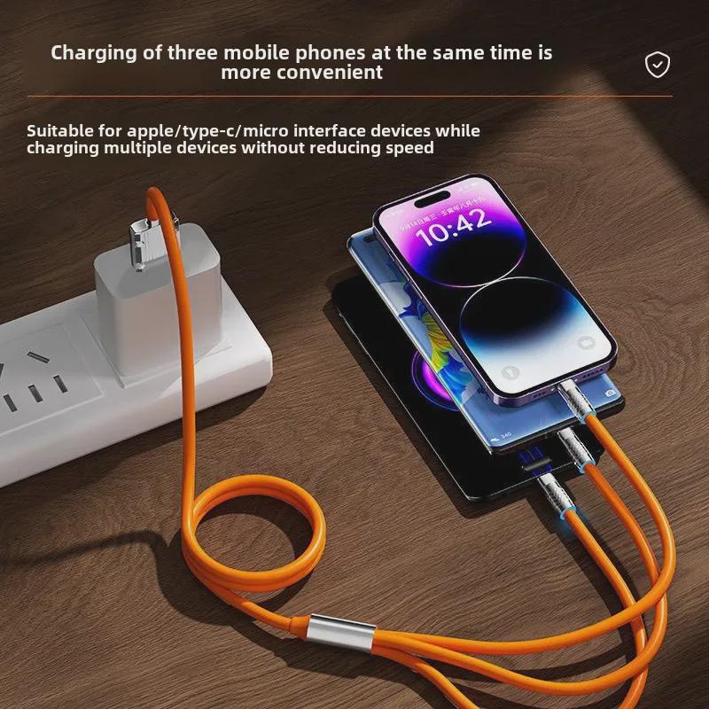 JIKE 120W 3-in-1 Super Fast Charging Cable for Apple, Huawei, Type-C, Android Devices