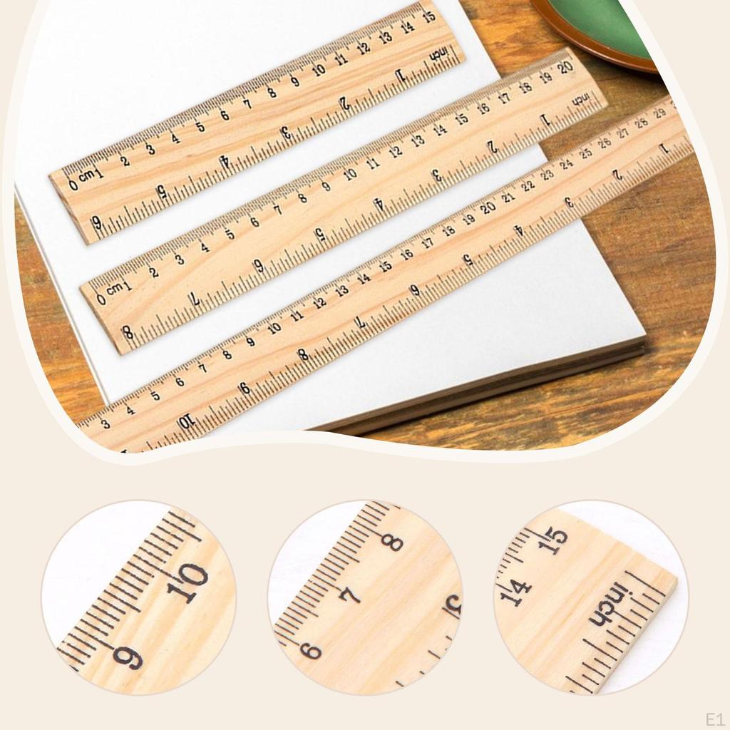 3Pcs Wooden Rulers Measuring Tool Professional Accurate Comfortable Grip 2 Scale