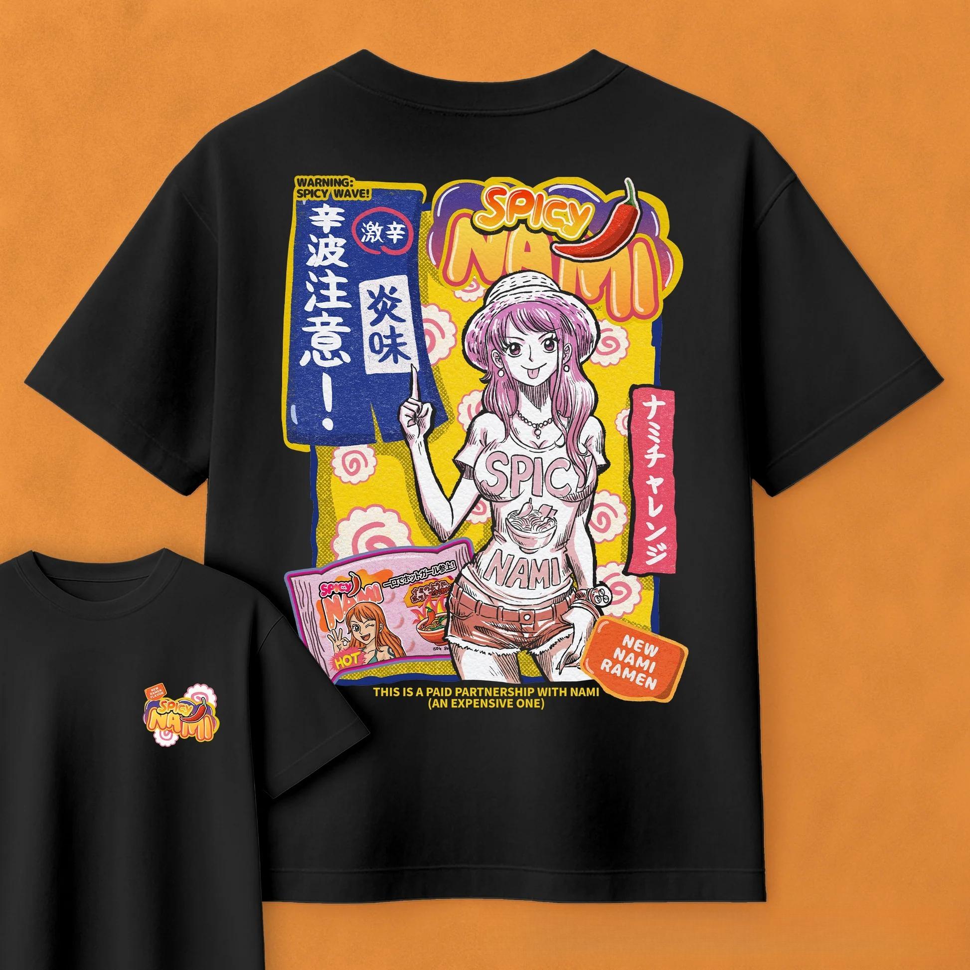 

2026 Summer One Piece Anime SPICY NAMI Printed Loose Shortsleeved Pure Cotton Childrens Tshirt Tide Unisex Casual Loose Y2k S