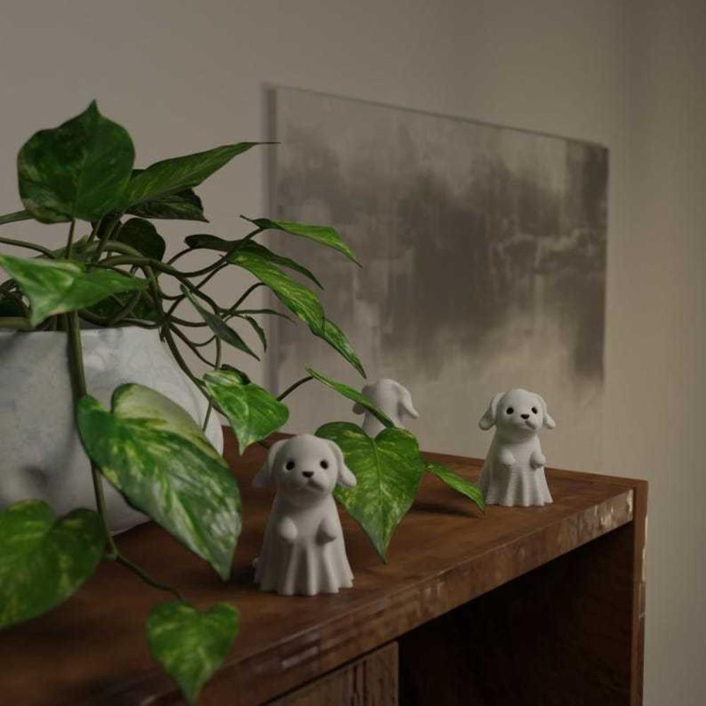 Mini Kitty Puppy Ghost Statue Creative 3D Printed Decorations Halloween Party