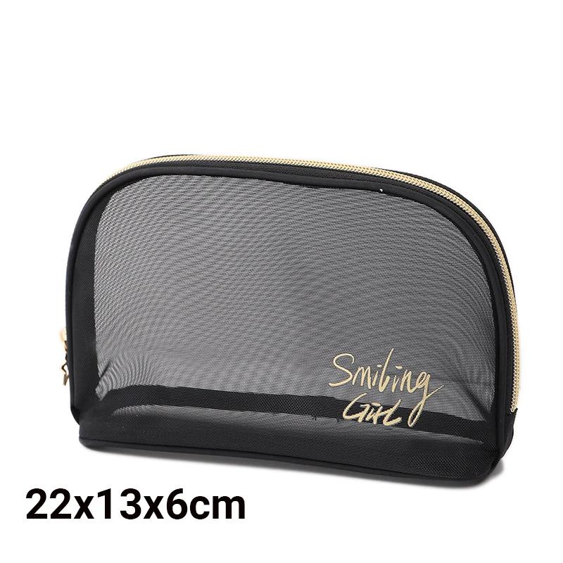 Large-Capacity Black Mesh Makeup Case Organizer Storage Pouch Casual Zipper Toiletry Wash Bags Make Up Women Travel Cosmetic Bag