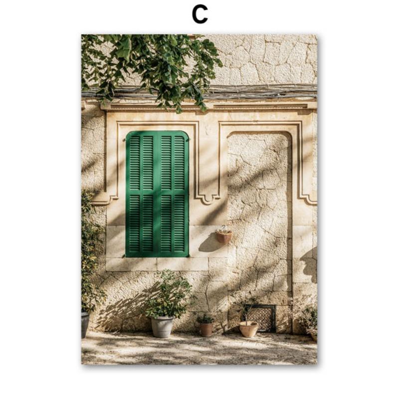 Santorini House Lemon Coffee Landscape Retro Wall Art Canvas Painting Posters & Prints Hotel Cafe Pictures For Living Room Decor