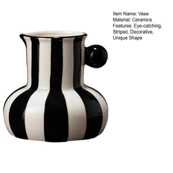 Colorful Striped Vase Ceramic Vase with Handle Desktop Decorative Vase for Flower Arrangement Living Room Bedroom Decor