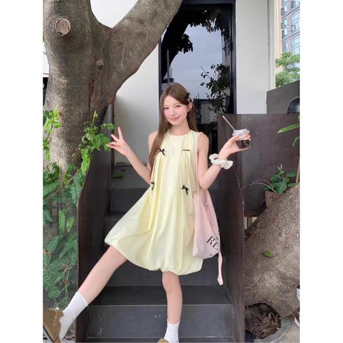 French yellow sleeveless bud dress children's summer new small temperament vest a word short skirt