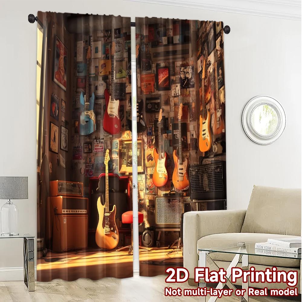 2pcs   2D FLAT PRINTING Curtains (Without Rod) Music Haven Chic Curtain Cloth Durable Polyester Curtains Decorations Inside