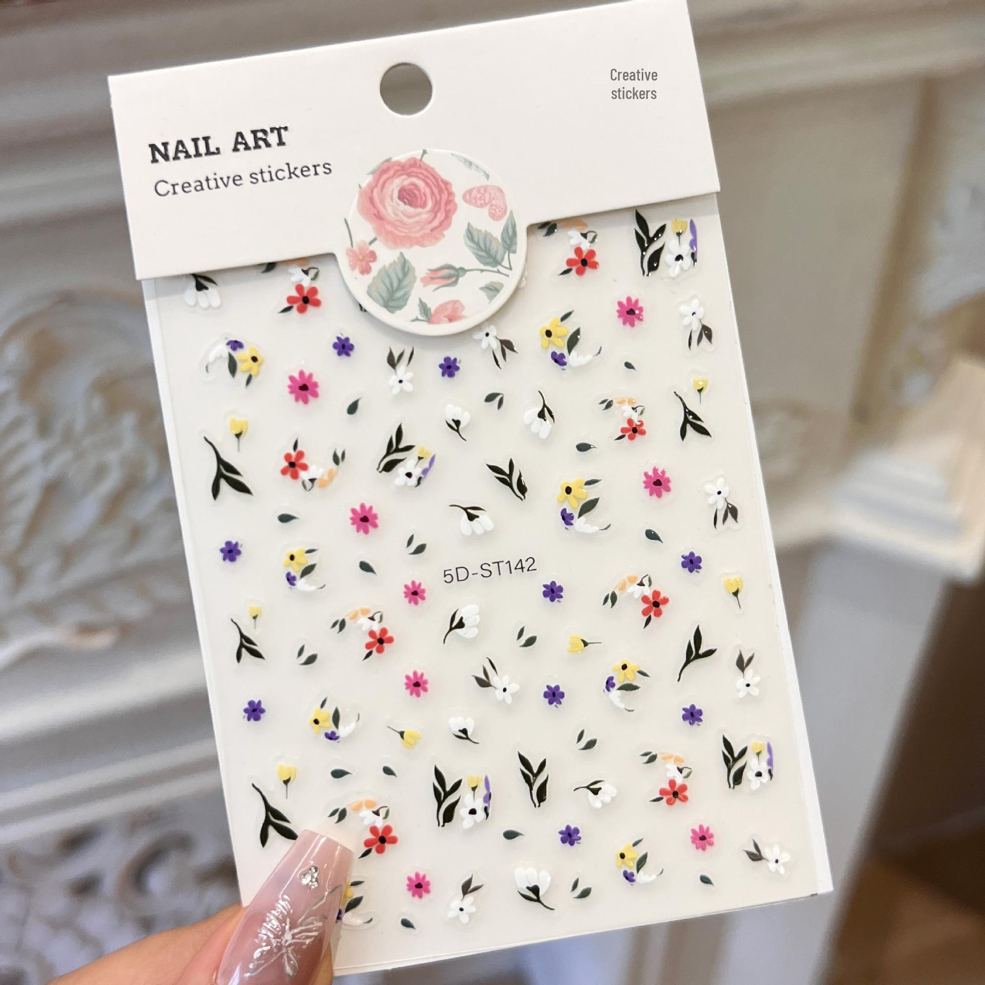 

5D Embossed Colorful Floral Nail Stickers - 3D Daisy Design