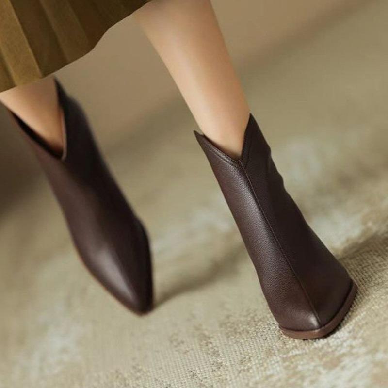 Comemore New Women's Ankle Boots Casual PU Women Shoes Spring Autumn Boots Sexy Pointed Chunky Heel Shoes Zip Short Booties