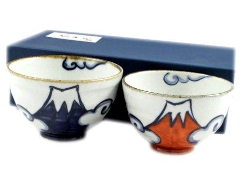 

Arita Hasami Ware Shoho Kiln Blue Fuji and Red Fuji Pair of Tea Bowls (Couple Tea Bowls) 20850