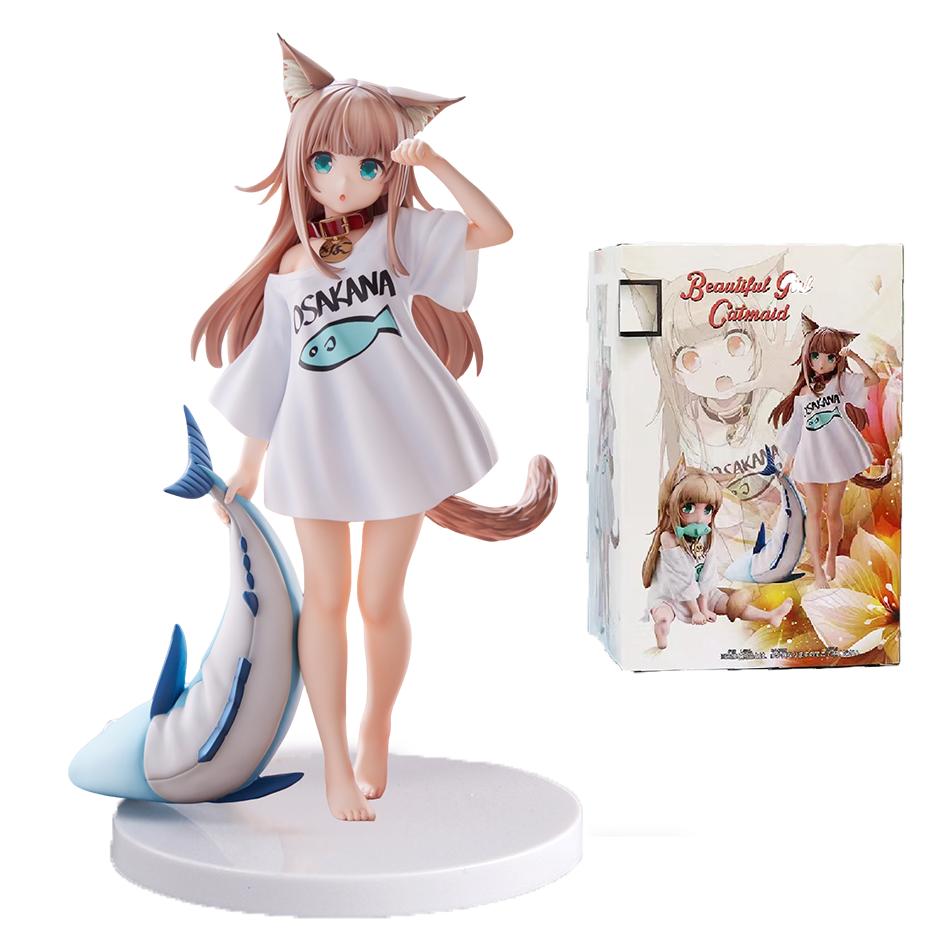 New Anime Cute Doll Sakura Soybean My Cat Is A Kawaii Girl Figure Sit And Eat Fish/Standing Figure Model PVC Collection Toy Gift