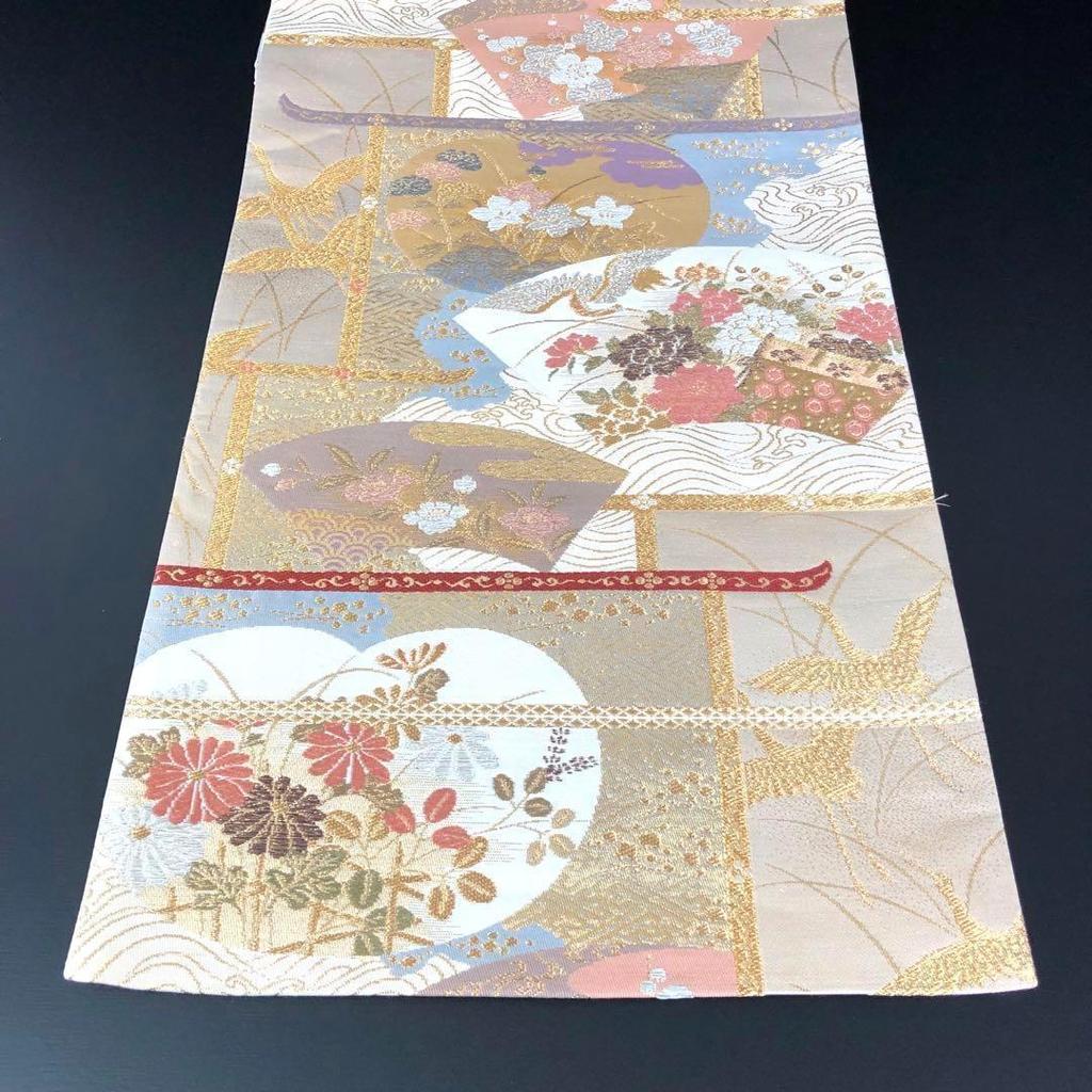 Used SO-318 Fukuro obi (six pieces), pure silk, Rettori Dynasty Chinese pattern, gold thread, crane, flower
