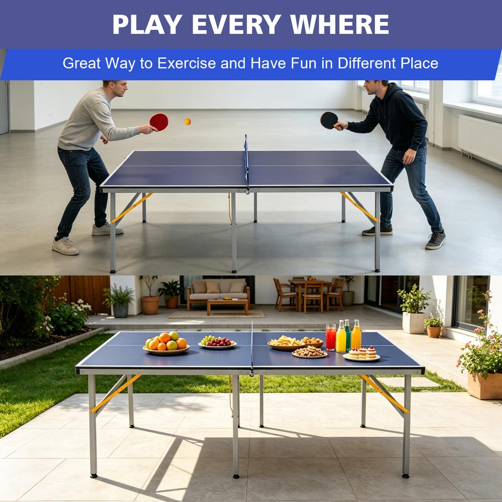 182x91cm/6x3ft Professional Portable Folding Ping Pong Table, Table Tennis Game Set with Net, 2 Paddles & 4 Balls for Adults and Teens