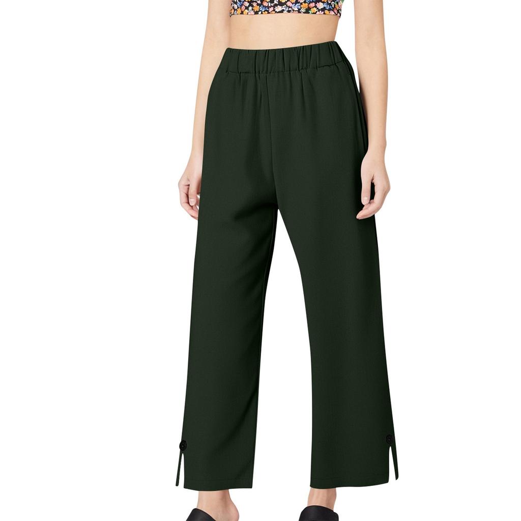 Women's Fashion Color Loose Color Elastic Waist Pocket Straight Leg Casual Cropped Pants