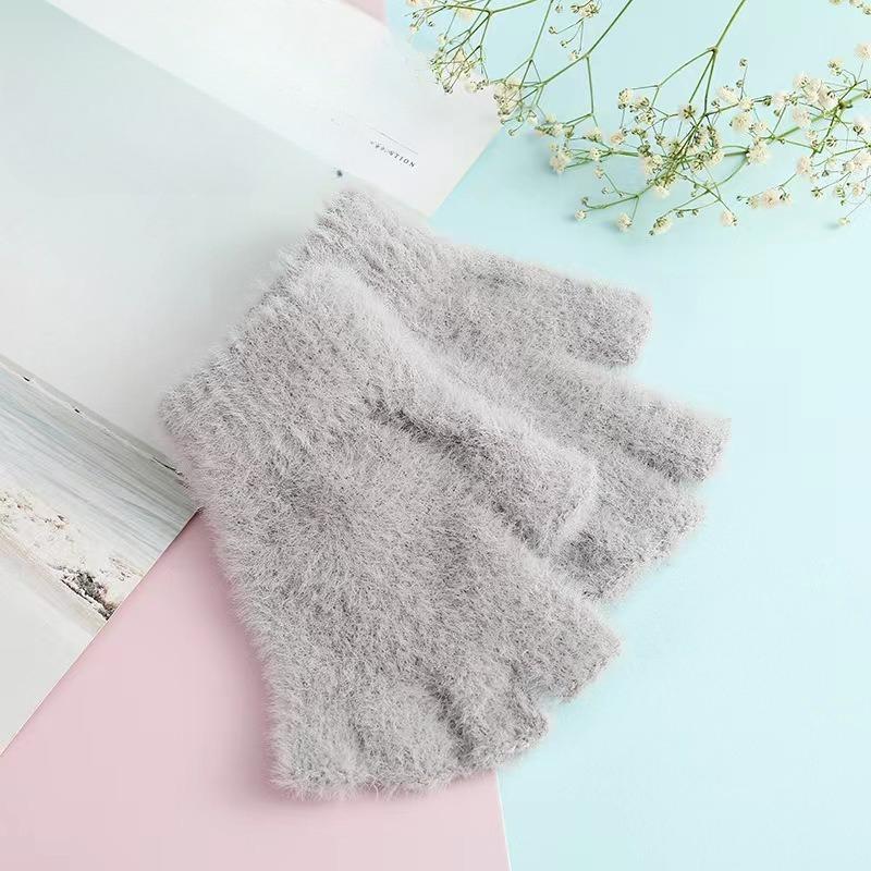 

Зимние Утепленные Перчатки без пальцев из Кораллового Вельвета Однотонные Простые и Модные Плюшевые Вязаные Перчатки Вельветовые Теплые Перчатки One size