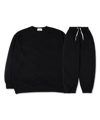 TI.GLAKE Plain Oversized Fleece-Lined Sweatshirt And Jogger Pants Set Black