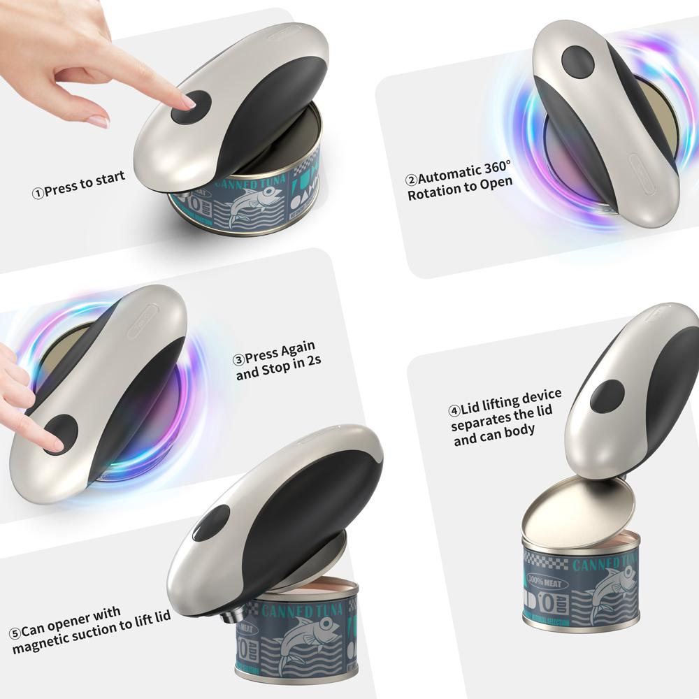 Electric Can Opener Automatic Jar Opener Portable Rechargeable Kitchen Can Opener Hands-Free Easy Pull One Touch Tin Can Opener
