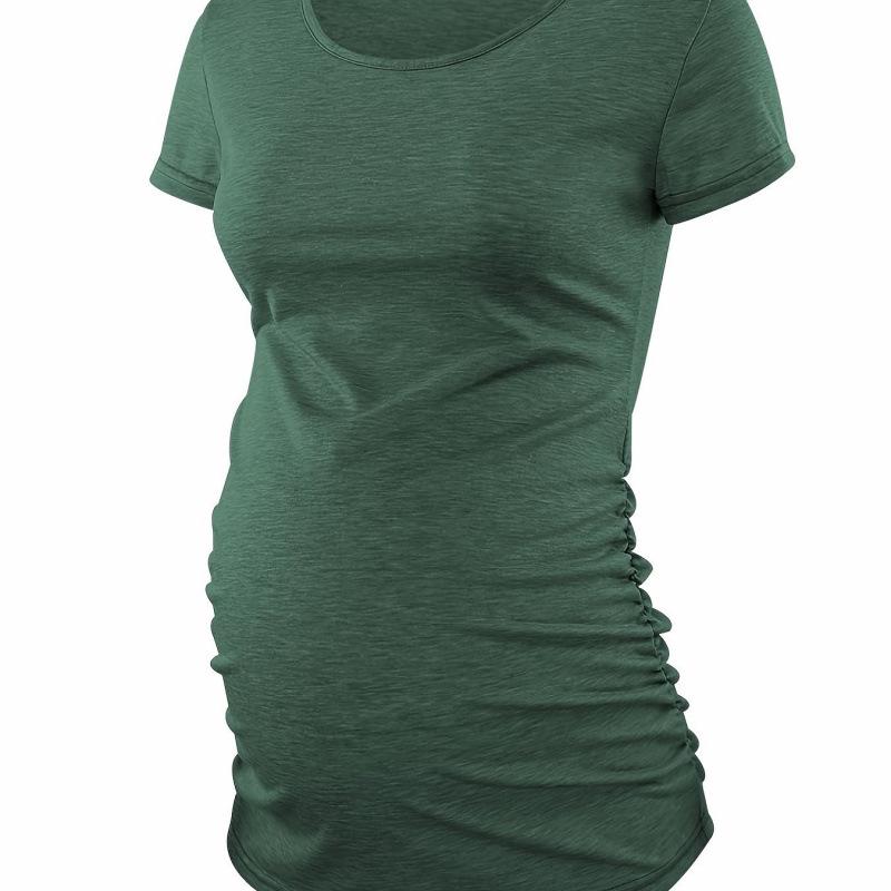 B79983 Solid Color Round Neck Maternity Dress L