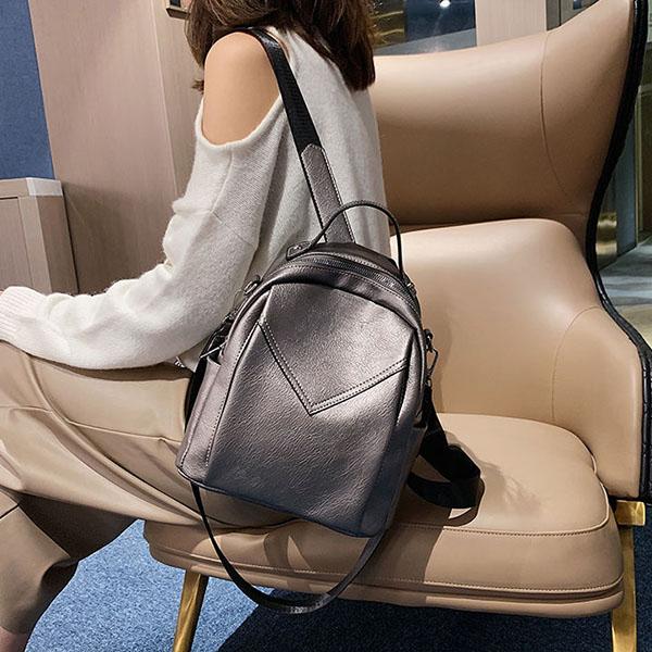 Rucsac de damă Vintage moale PU Rucsac de umăr antifurt Rucsac de școală de culoare solidă pentru fete adolescente